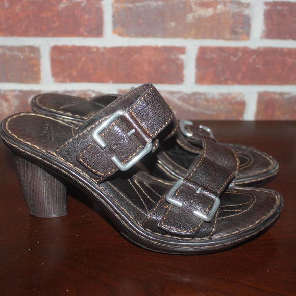 BORN brown leather platform sandal 2strap silver buckle 9M Excellent condition … - Picture 1 of 8